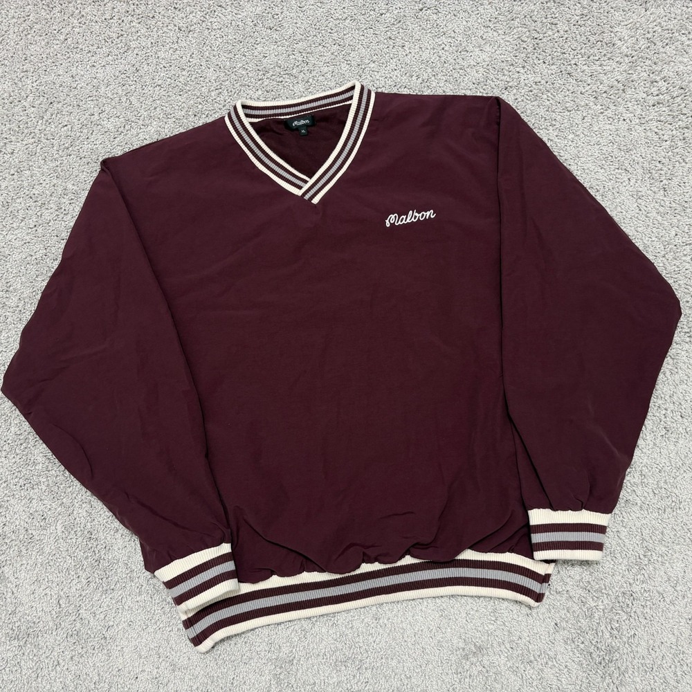 Malbon Windbreaker Pullover Jacket Fleece Lined Golf Pockets Maroon Red Men XL